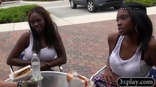 Two sexy ebony babes flashed big boobs