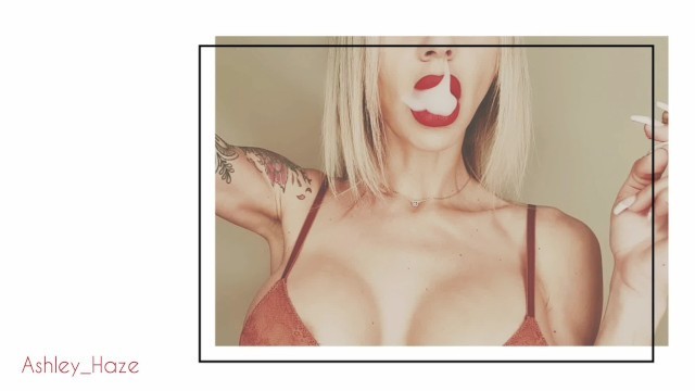 Blonde with Big Boobs and Red Lipstick Smoking - Ashley_Haze