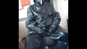 Licking Cum Filled Condoms and Wanking my Sissy Cock in Rubber and Oilskins