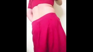 Hot Big Ass White Milky Teen Seductive Dance in Red Saree