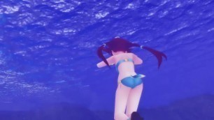 Anime Girl Swimming through Rings