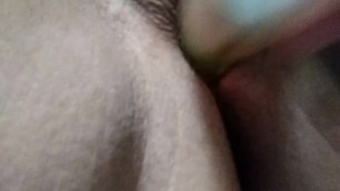 Extreme Closeup - Hairy Pussy Girl with Dildo