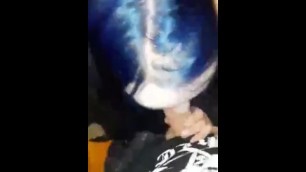 Cute Blue Haired Goth Girlfriend Leaves Lipstick on Boyfriend's Cock