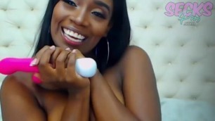 Beautiful Ebony Queen Pleasures her Pussy with Pink Vibrator