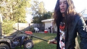 Long Haired Caveman Performs Knife Play on a Slutty Lil Busch can