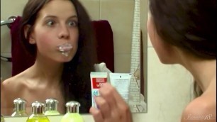 Peeping Tom Watches Young Skinny Model Anoushka Brushing Her Teeth!